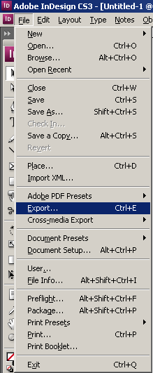 Меню экспорта PDF